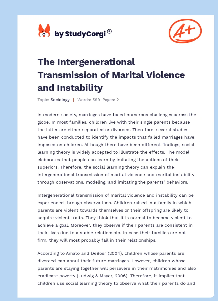 The Intergenerational Transmission of Marital Violence and Instability. Page 1