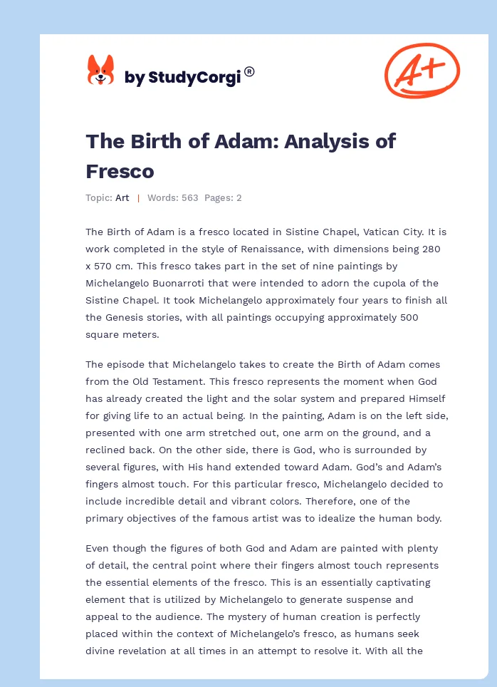 The Birth of Adam: Analysis of Fresco. Page 1