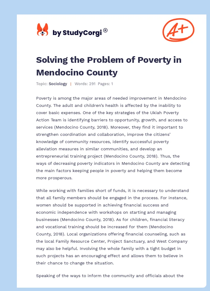 Solving the Problem of Poverty in Mendocino County. Page 1