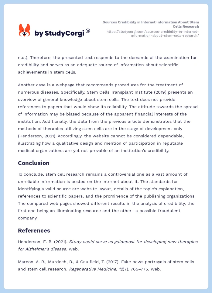 Sources Credibility in Internet Information About Stem Cells Research. Page 2