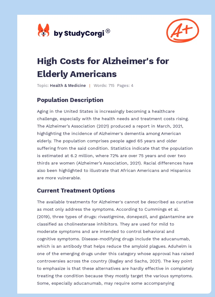 High Costs for Alzheimer's for Elderly Americans. Page 1