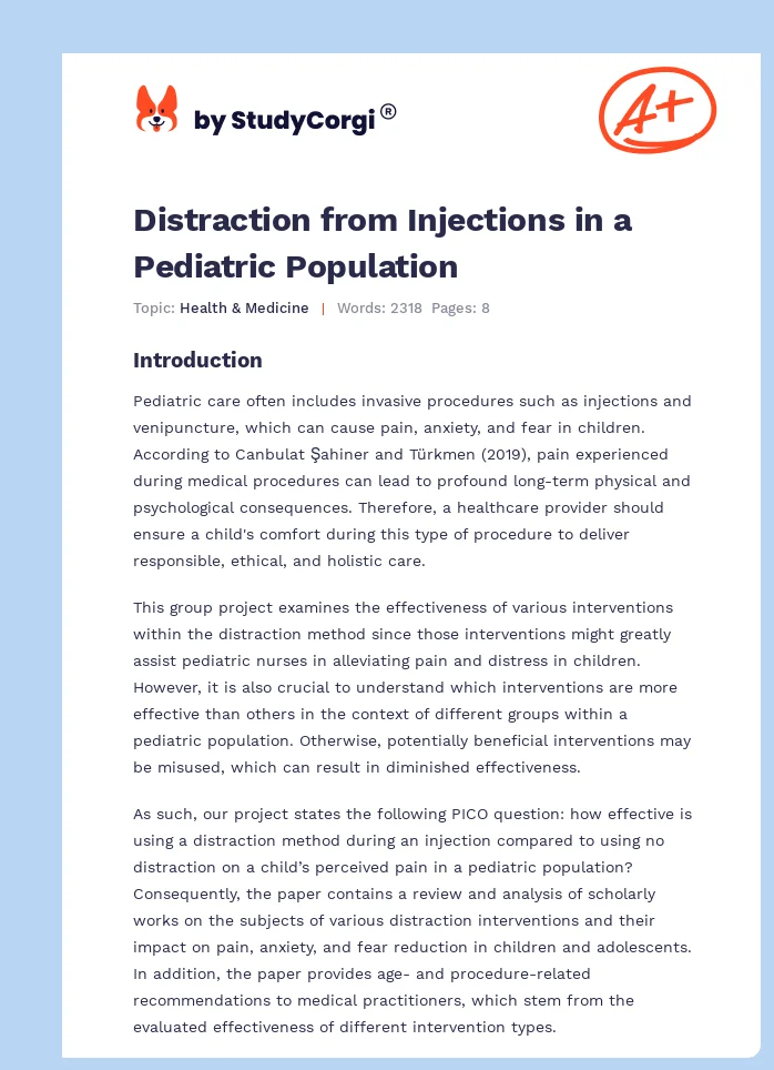 Distraction from Injections in a Pediatric Population. Page 1