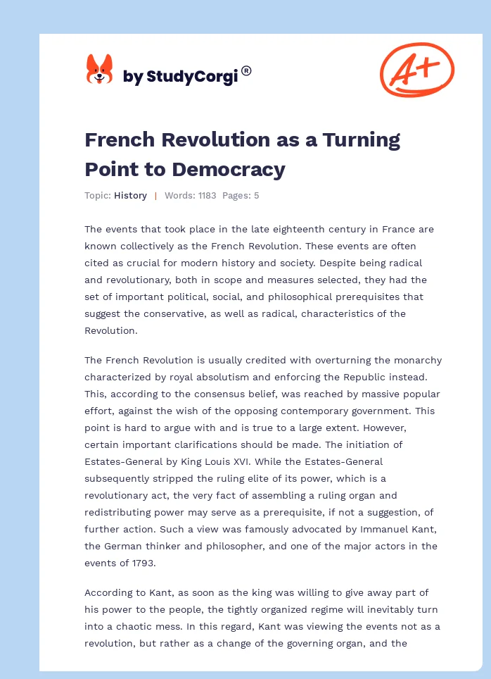 French Revolution as a Turning Point to Democracy. Page 1
