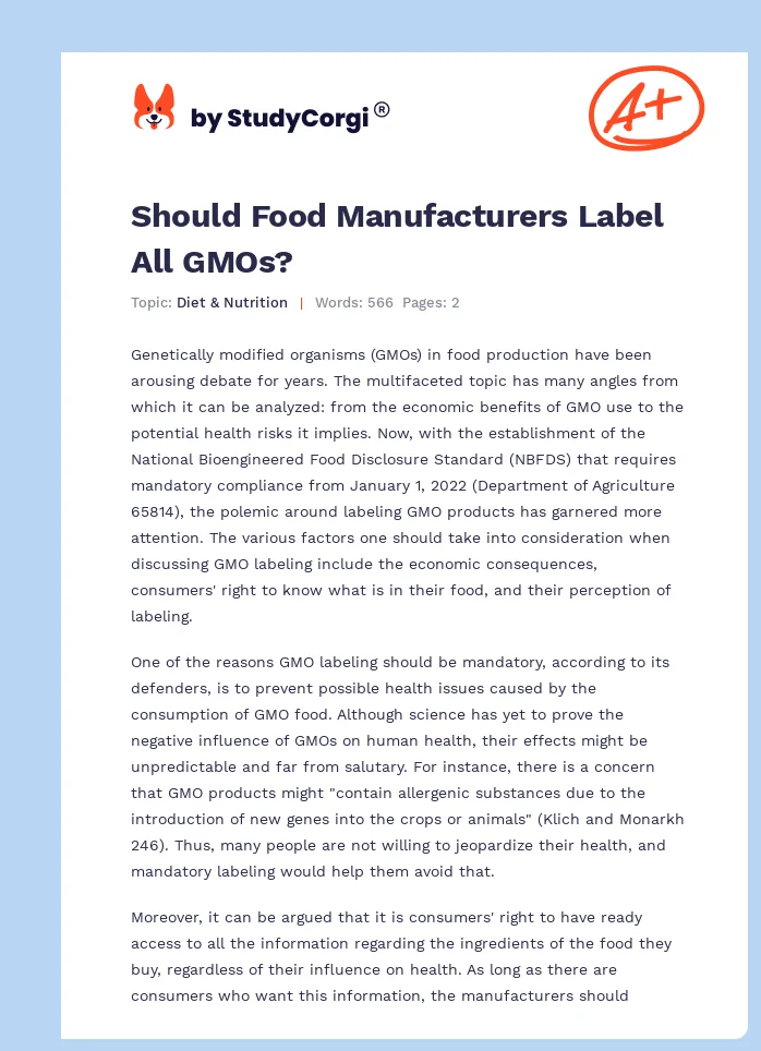 Should Food Manufacturers Label All GMOs?. Page 1