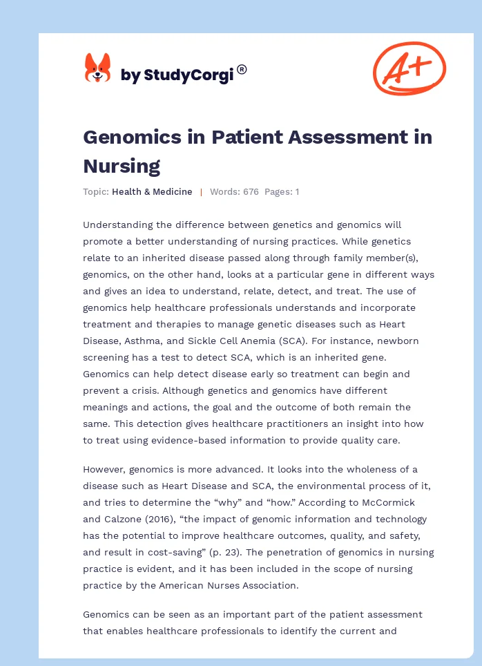 Genomics in Patient Assessment in Nursing. Page 1