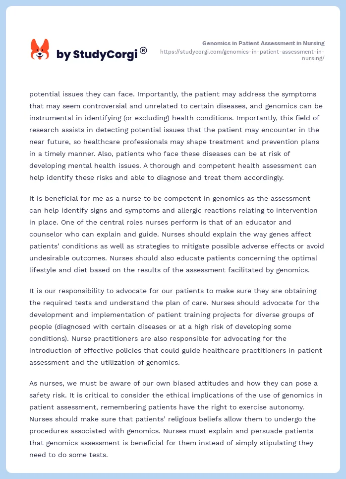 Genomics in Patient Assessment in Nursing. Page 2