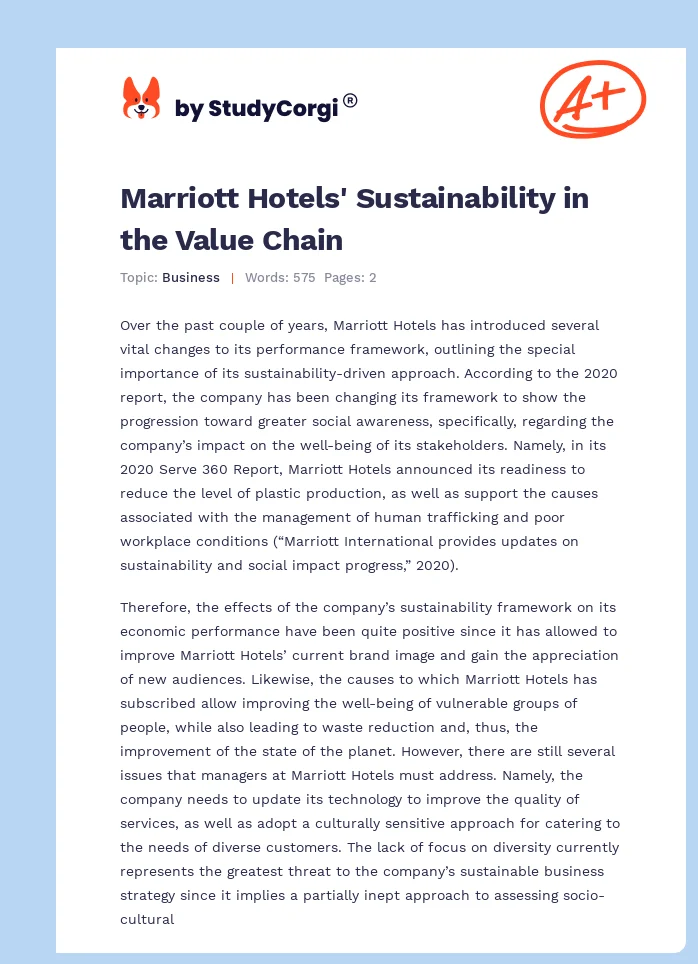 Marriott Hotels' Sustainability in the Value Chain. Page 1
