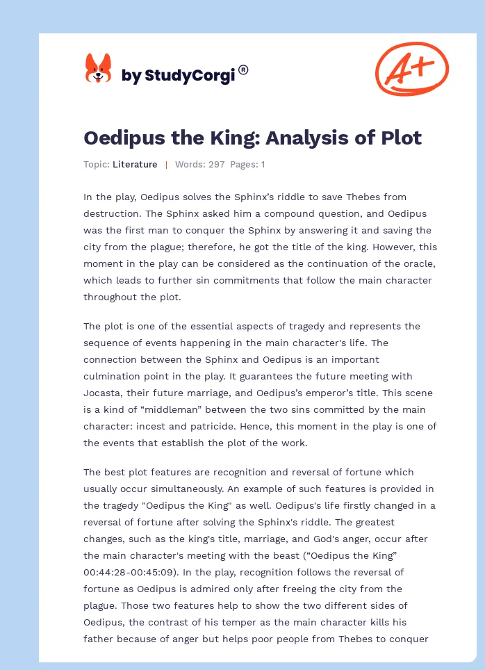 Oedipus the King: Analysis of Plot. Page 1