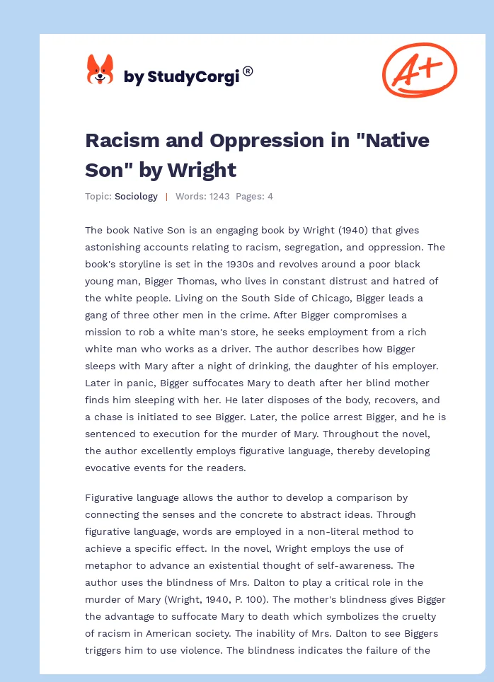 Racism and Oppression in "Native Son" by Wright. Page 1