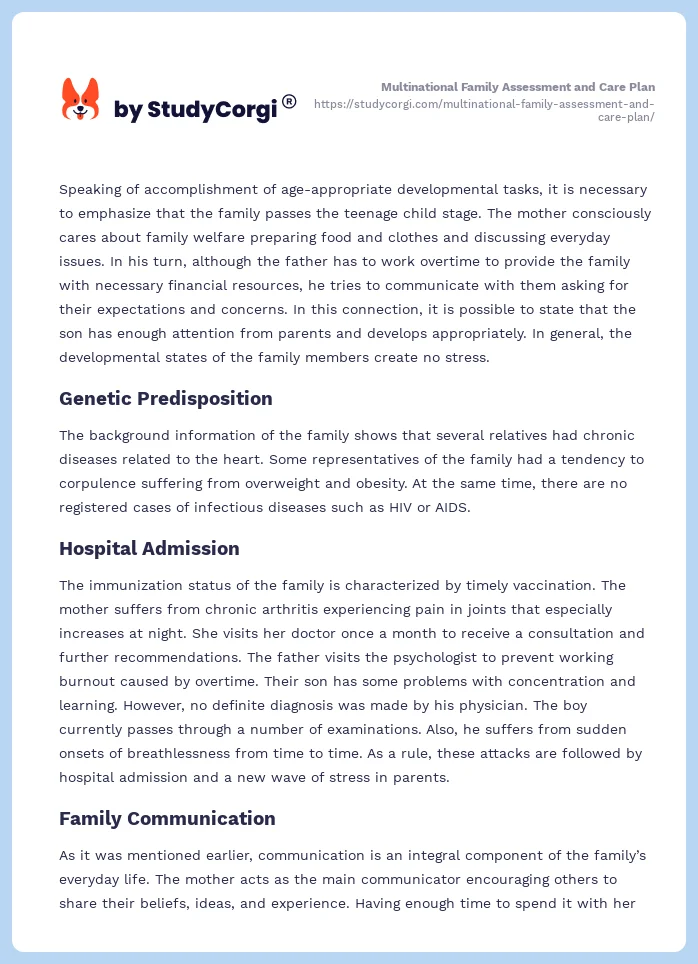Multinational Family Assessment and Care Plan. Page 2