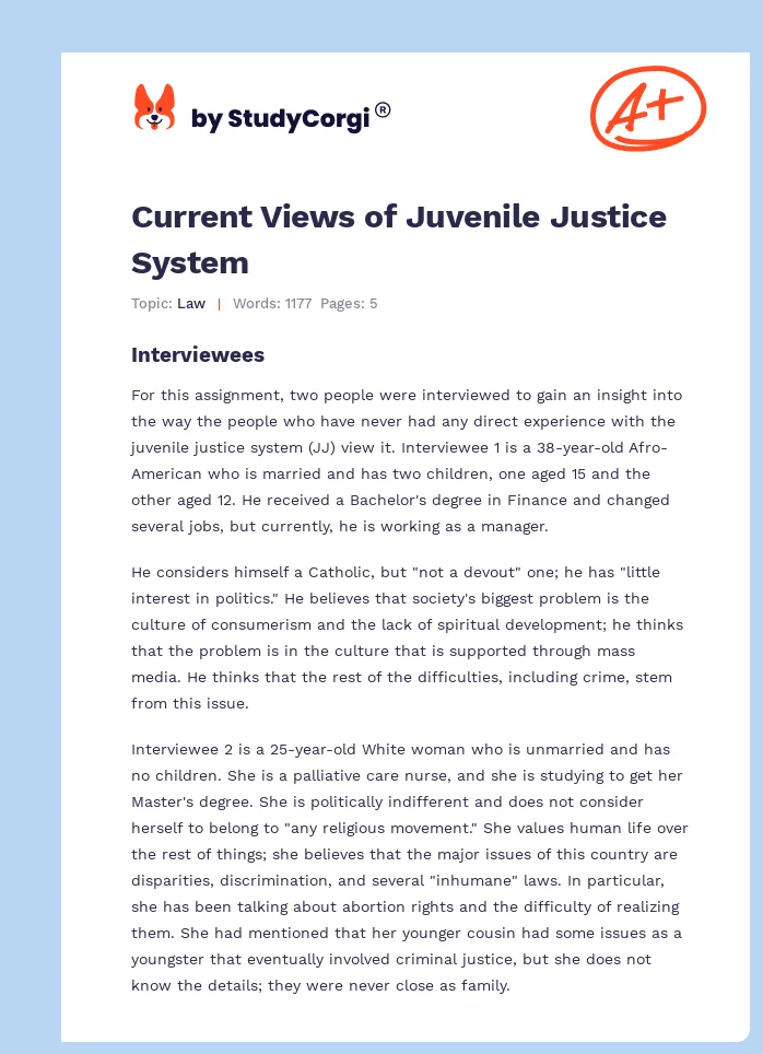 Current Views of Juvenile Justice System. Page 1