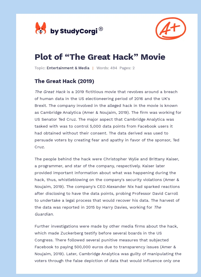 Plot of “The Great Hack” Movie. Page 1
