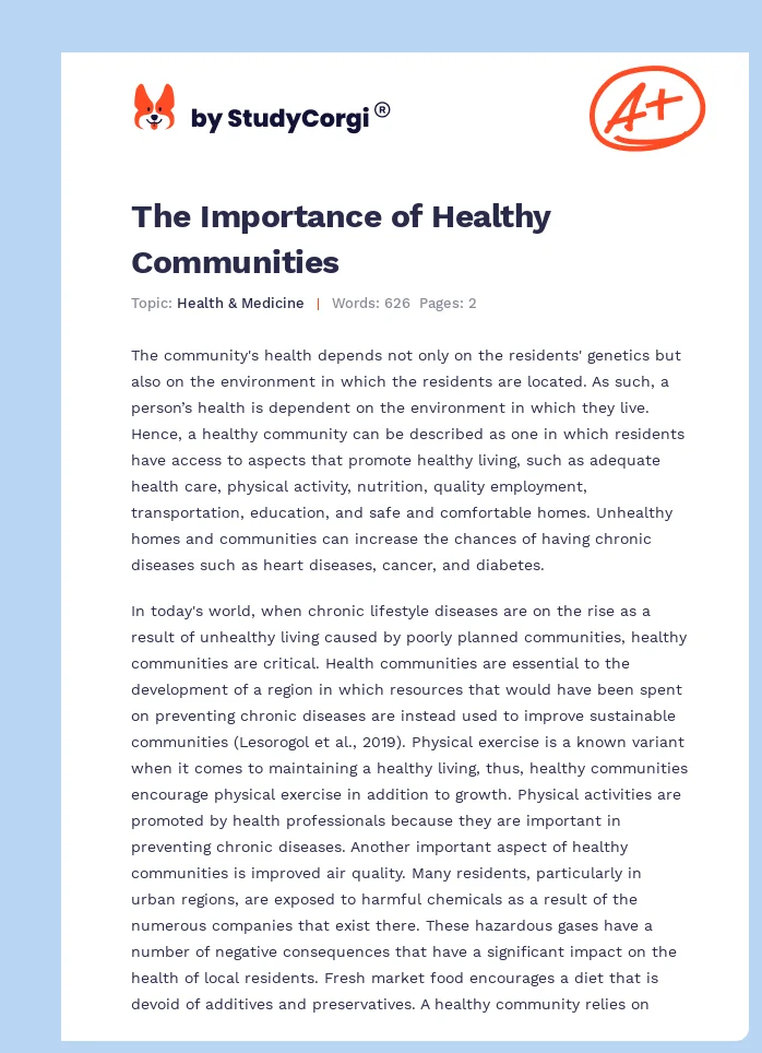 The Importance of Healthy Communities. Page 1