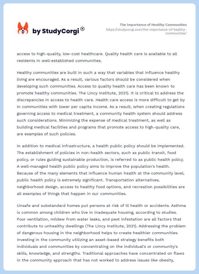 The Importance of Healthy Communities. Page 2