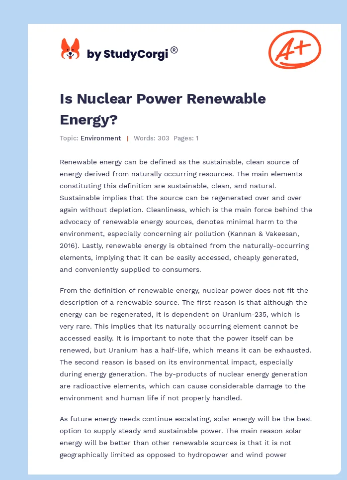 Is Nuclear Power Renewable Energy?. Page 1