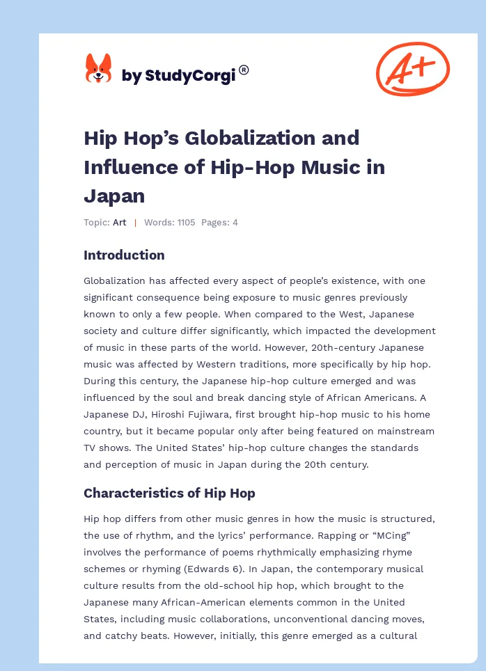 Hip Hop’s Globalization and Influence of Hip-Hop Music in Japan. Page 1