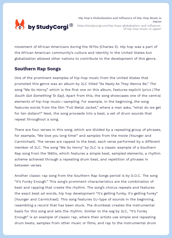 Hip Hop’s Globalization and Influence of Hip-Hop Music in Japan. Page 2