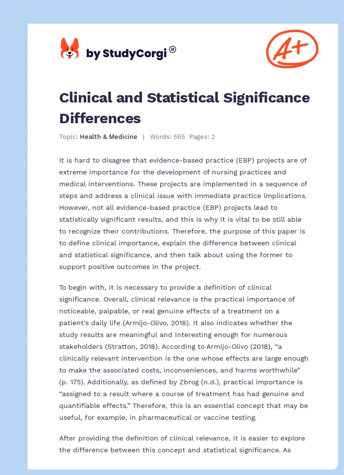 Clinical and Statistical Significance Differences. Page 1