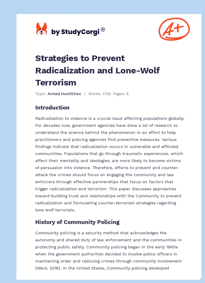 Strategies to Prevent Radicalization and Lone-Wolf Terrorism. Page 1