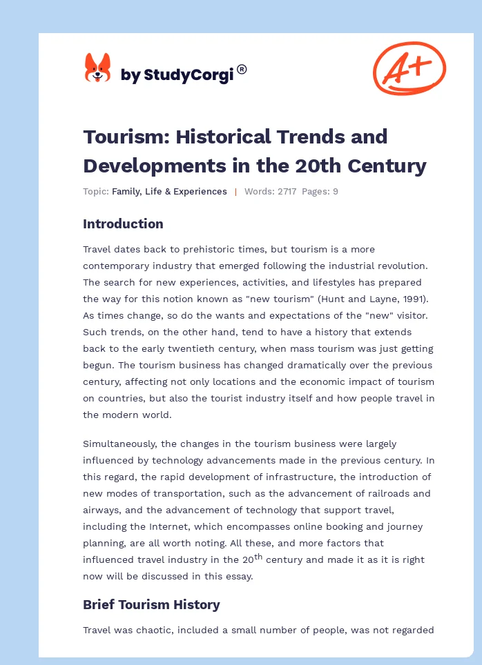 Tourism: Historical Trends and Developments in the 20th Century. Page 1