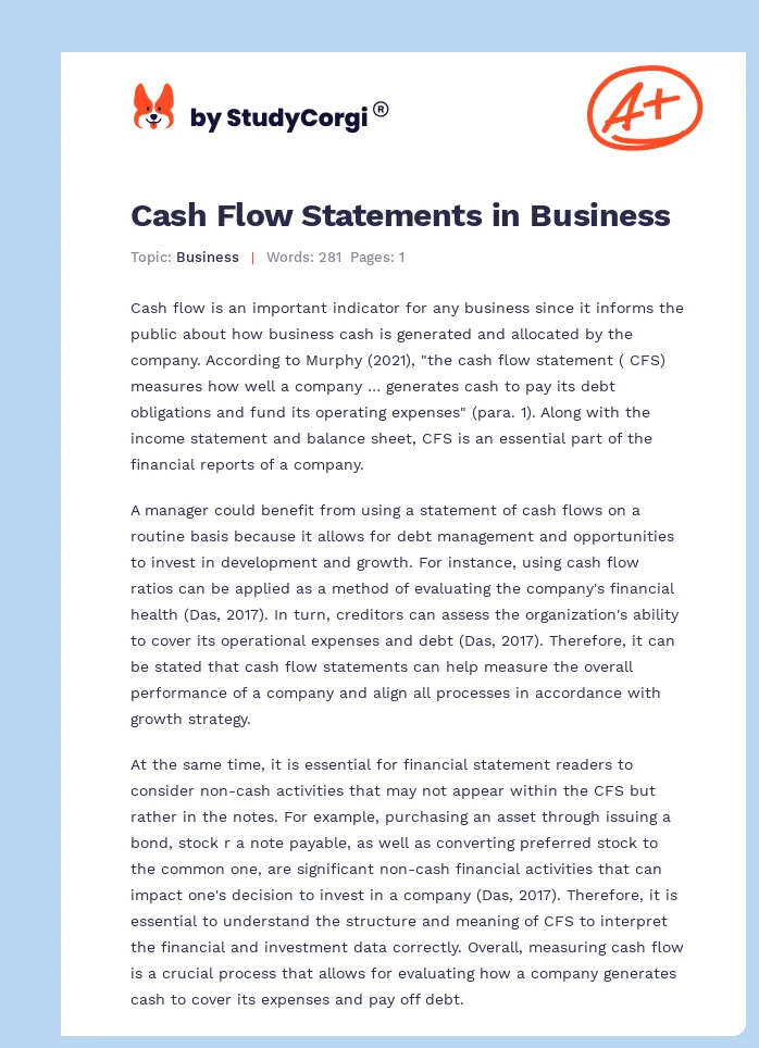 Cash Flow Statements in Business. Page 1