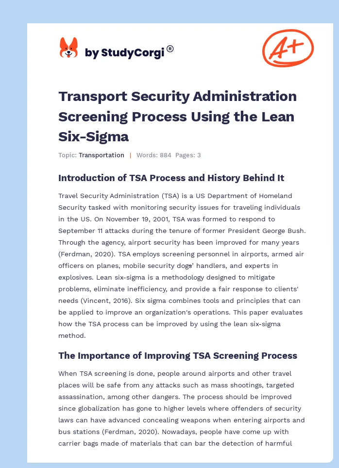 Transport Security Administration Screening Process Using the Lean Six-Sigma. Page 1