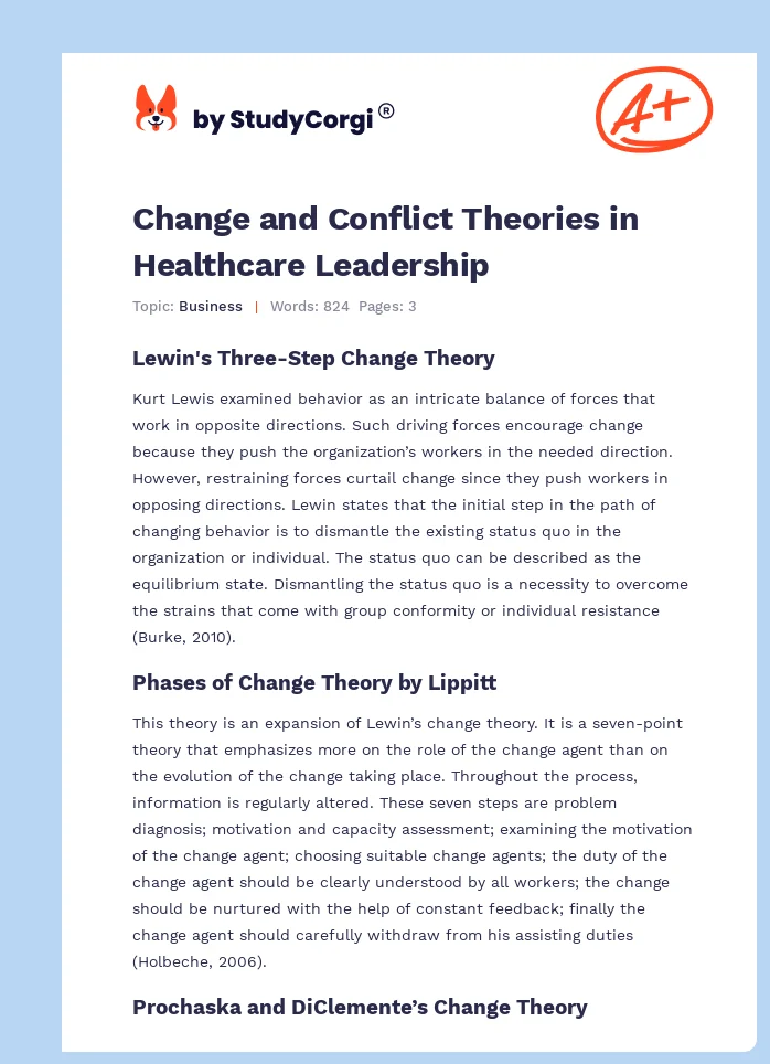 Change and Conflict Theories in Healthcare Leadership. Page 1