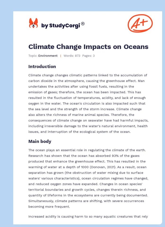 Climate Change Impacts on Oceans. Page 1