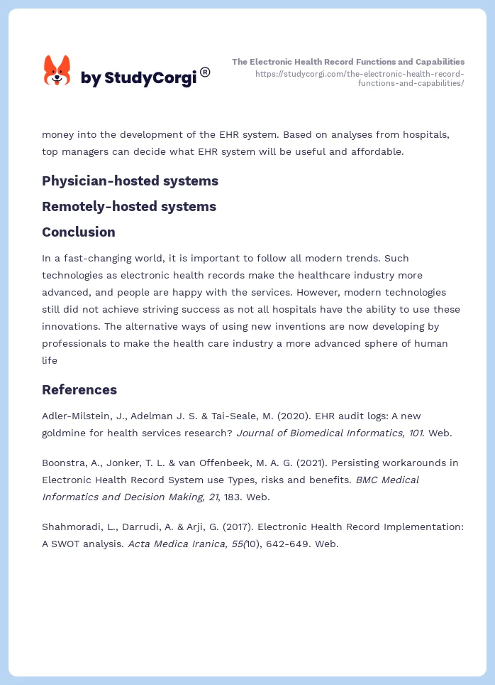 The Electronic Health Record Functions and Capabilities. Page 2