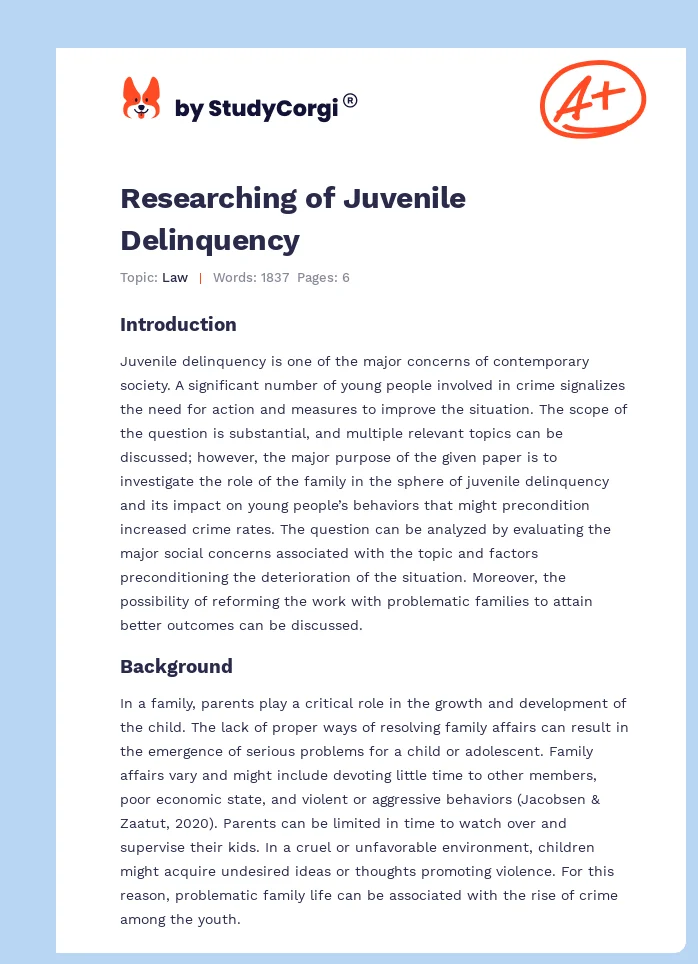 Researching of Juvenile Delinquency. Page 1