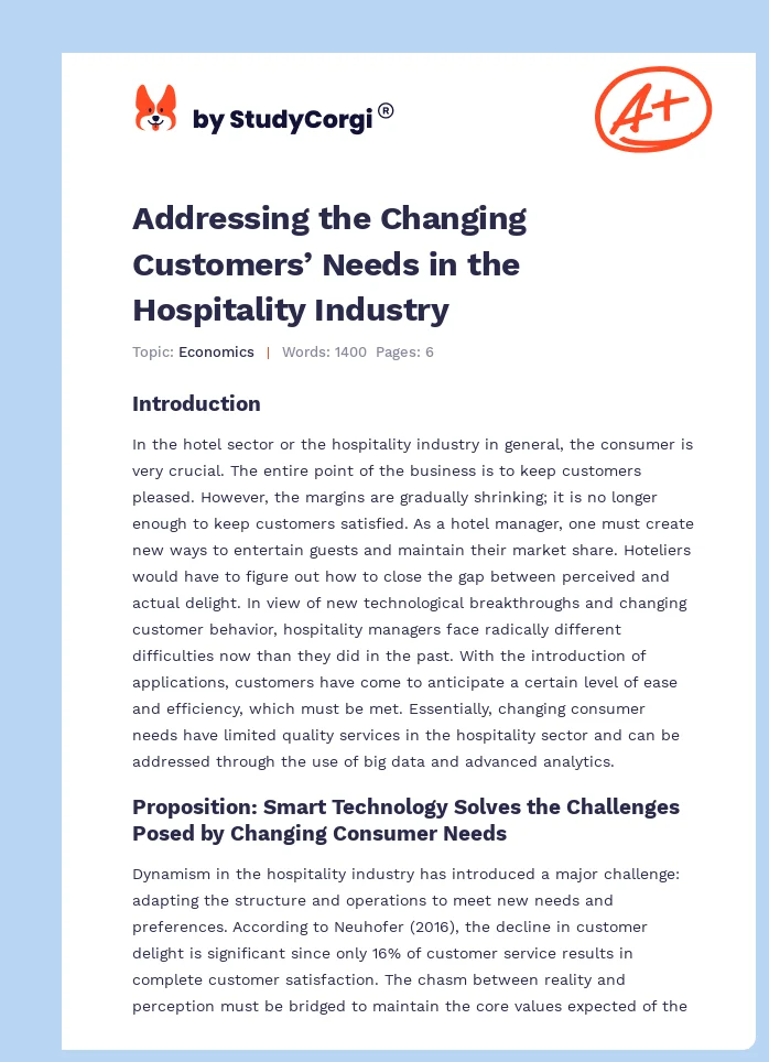 Addressing the Changing Customers’ Needs in the Hospitality Industry. Page 1