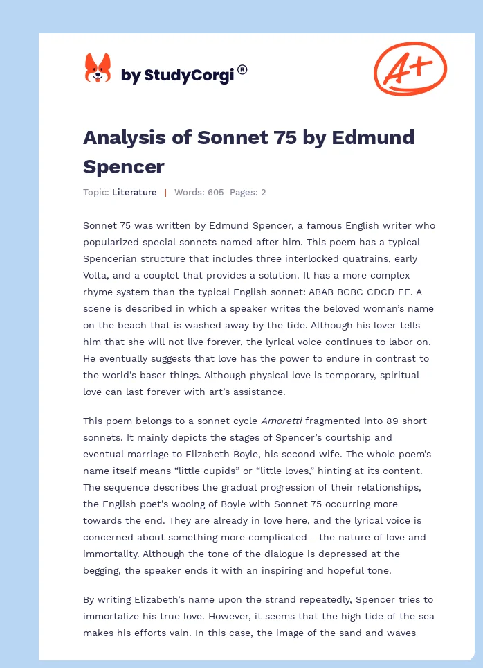 Analysis of Sonnet 75 by Edmund Spencer. Page 1