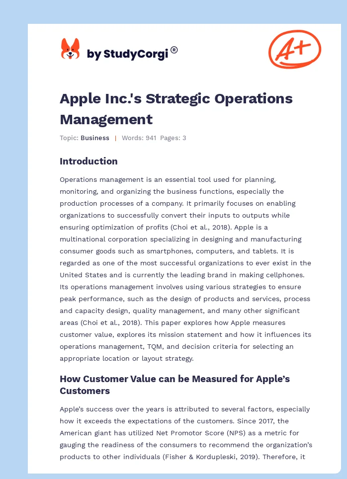 Apple Inc.'s Strategic Operations Management. Page 1