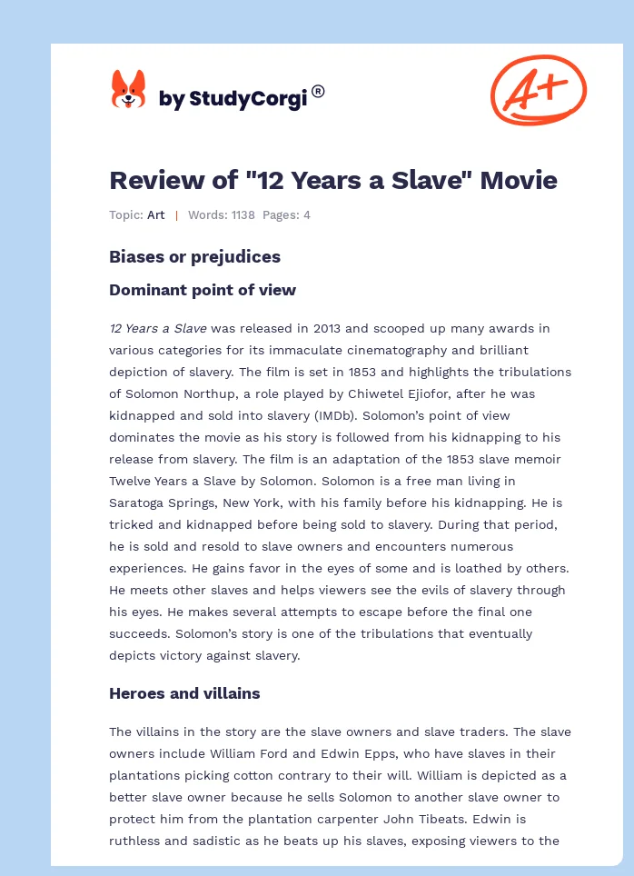 Review of "12 Years a Slave" Movie. Page 1