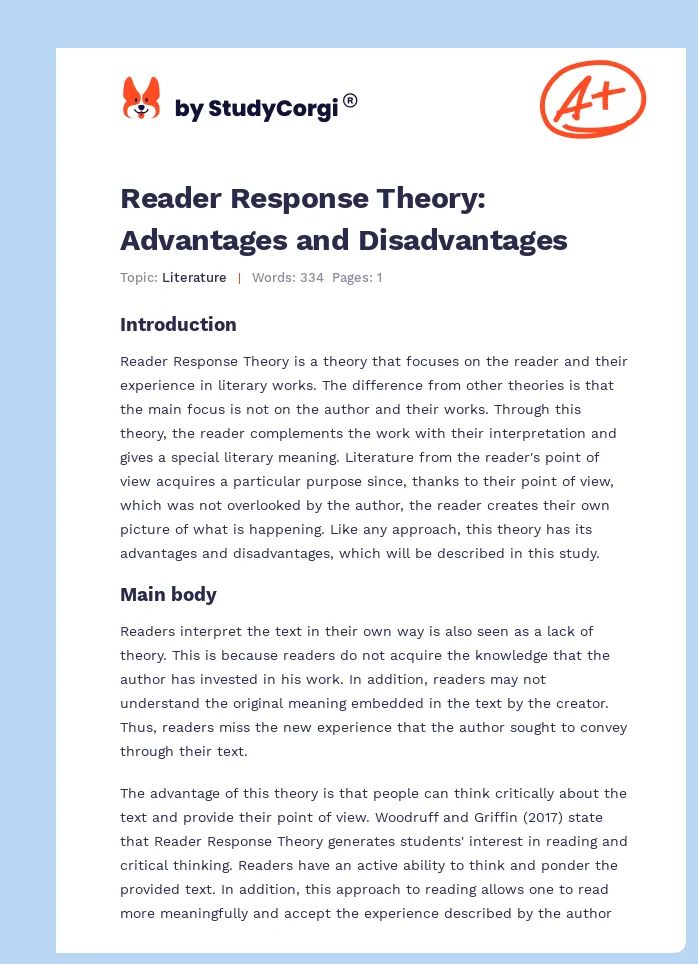 Reader Response Theory: Advantages and Disadvantages. Page 1