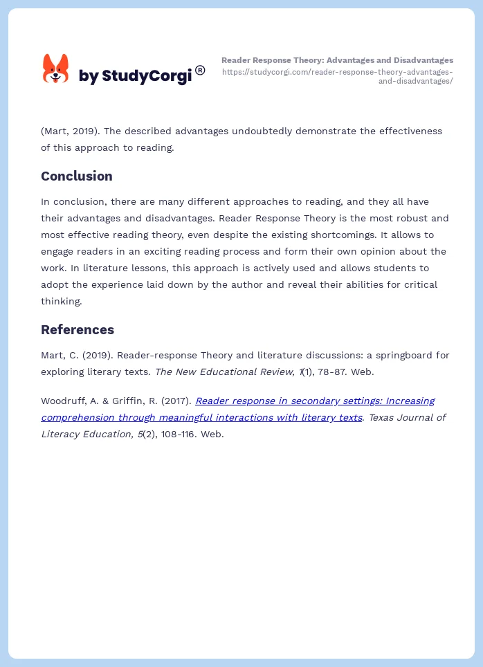 Reader Response Theory: Advantages and Disadvantages. Page 2