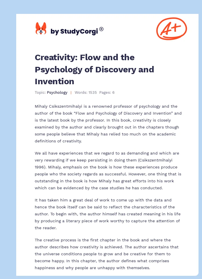 Creativity: Flow and the Psychology of Discovery and Invention. Page 1