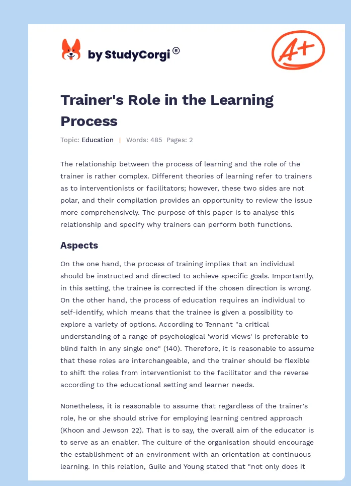 Trainer's Role in the Learning Process. Page 1