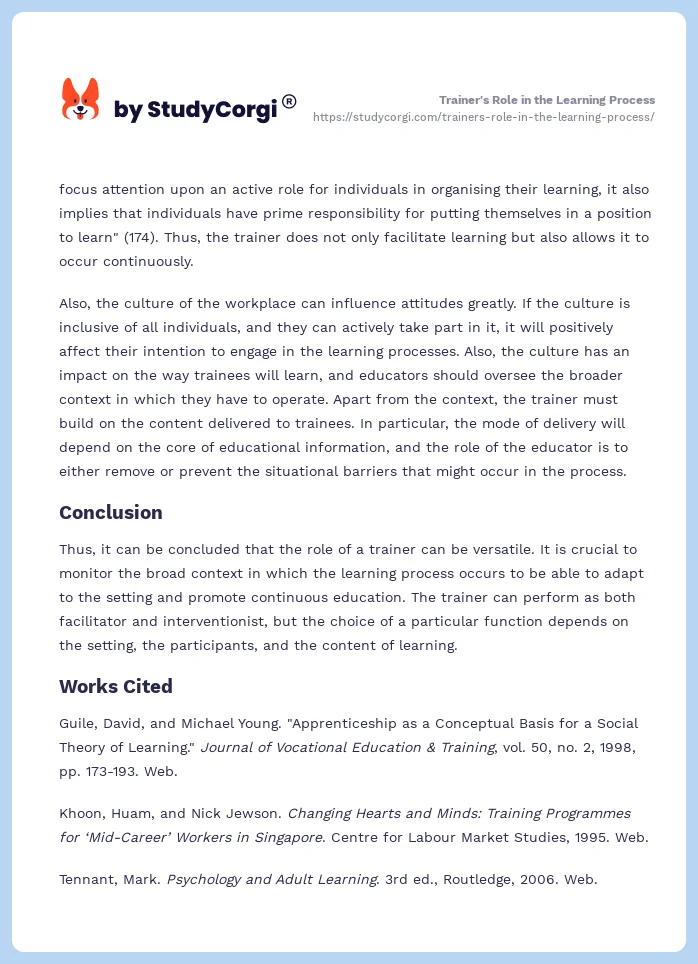 Trainer's Role in the Learning Process. Page 2