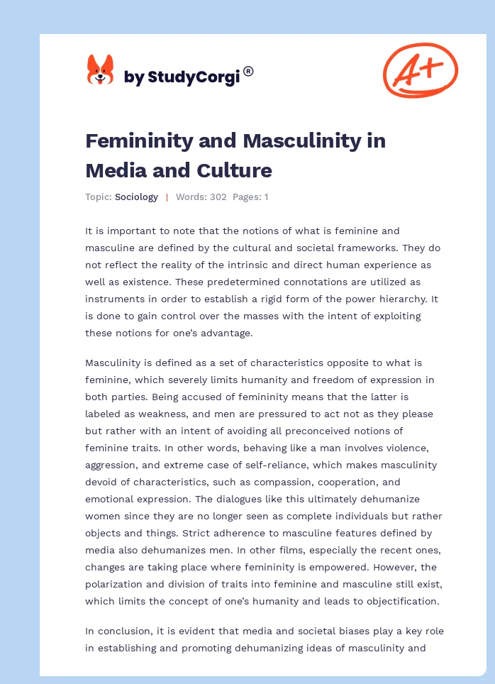 Femininity and Masculinity in Media and Culture. Page 1