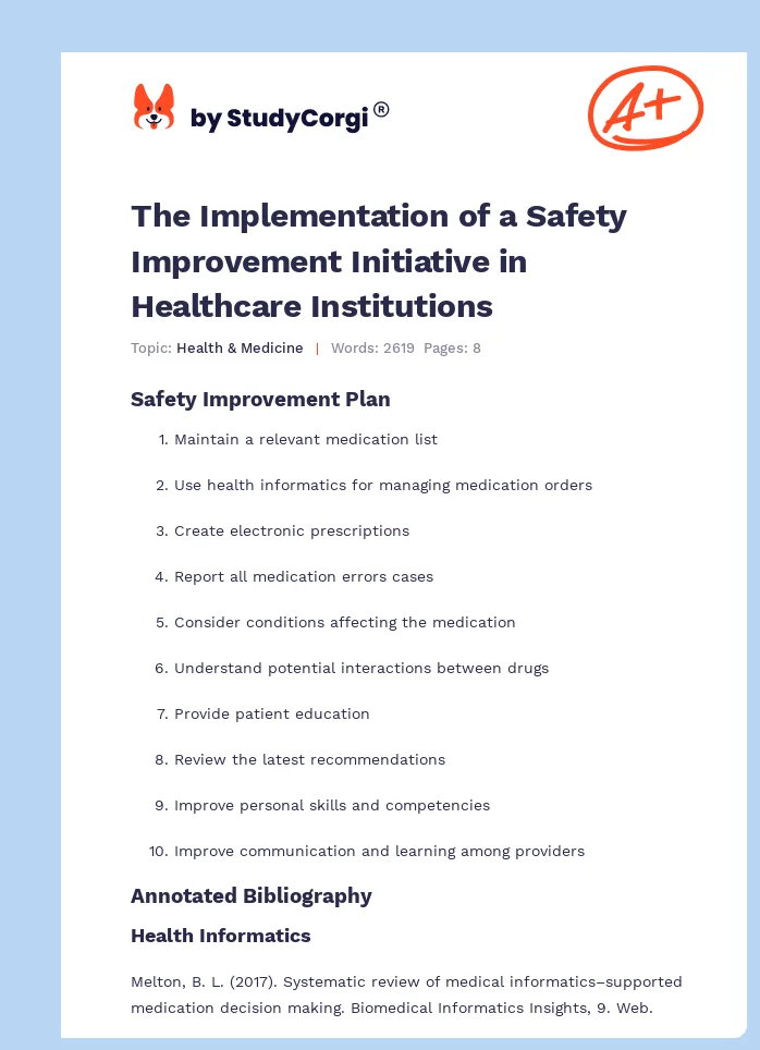 The Implementation of a Safety Improvement Initiative in Healthcare Institutions. Page 1
