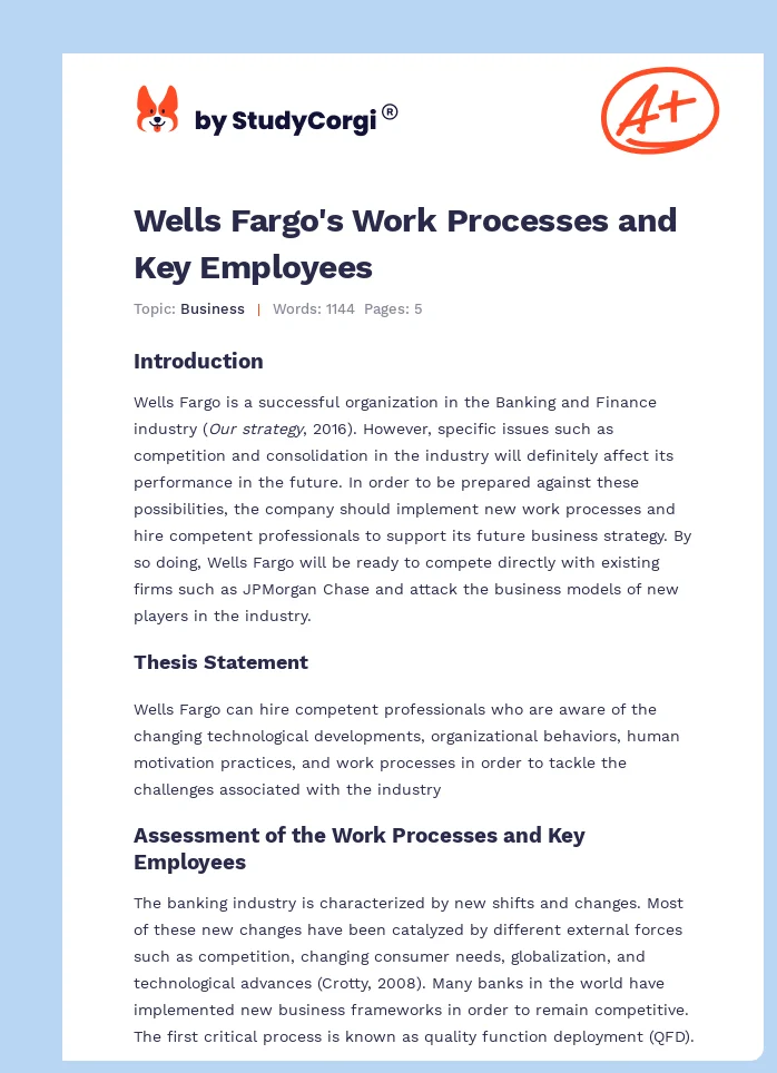 Wells Fargo's Work Processes and Key Employees. Page 1