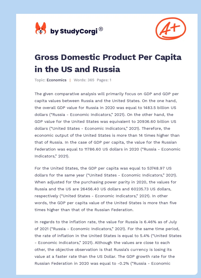 Gross Domestic Product Per Capita in the US and Russia. Page 1