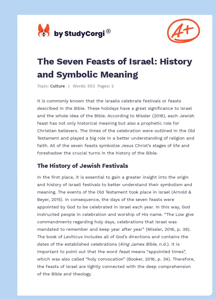 The Seven Feasts of Israel: History and Symbolic Meaning. Page 1