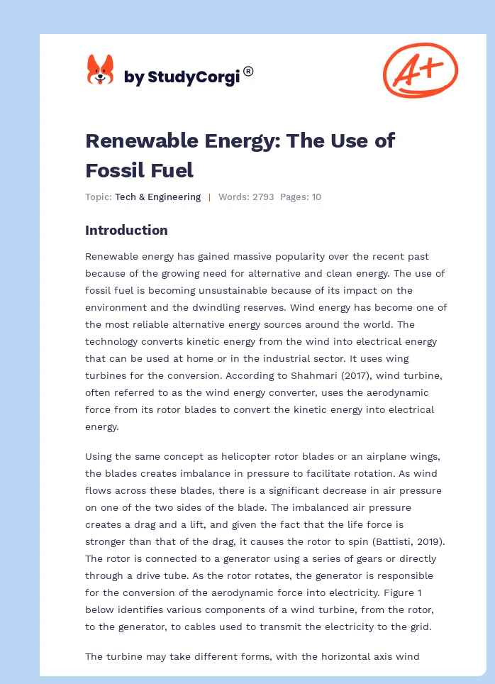Renewable Energy: The Use of Fossil Fuel. Page 1