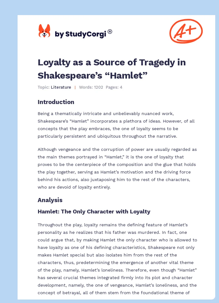 Loyalty as a Source of Tragedy in Shakespeare’s “Hamlet”. Page 1
