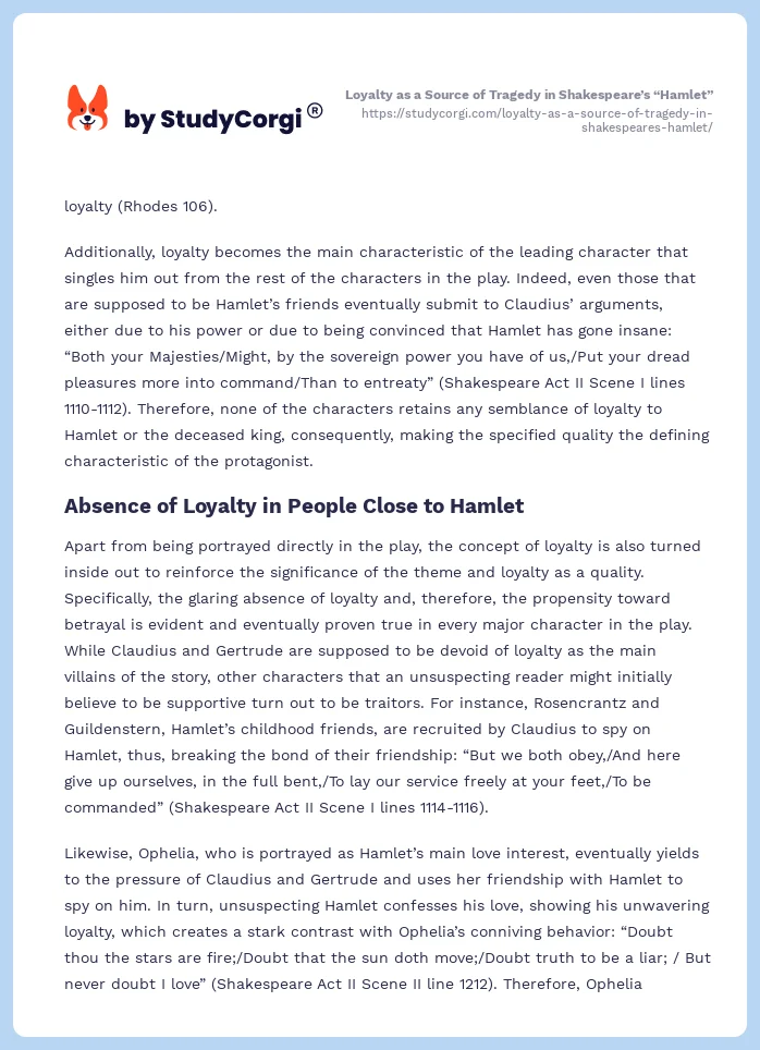 Loyalty as a Source of Tragedy in Shakespeare’s “Hamlet”. Page 2