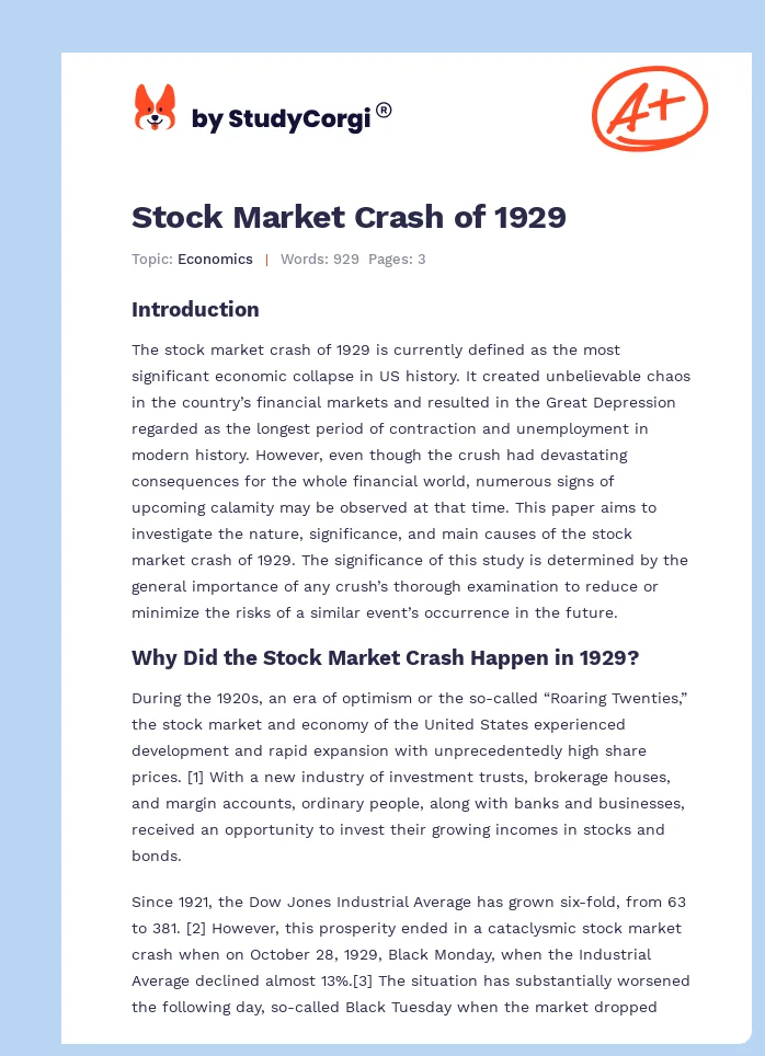 stock market crash of 1929 essay