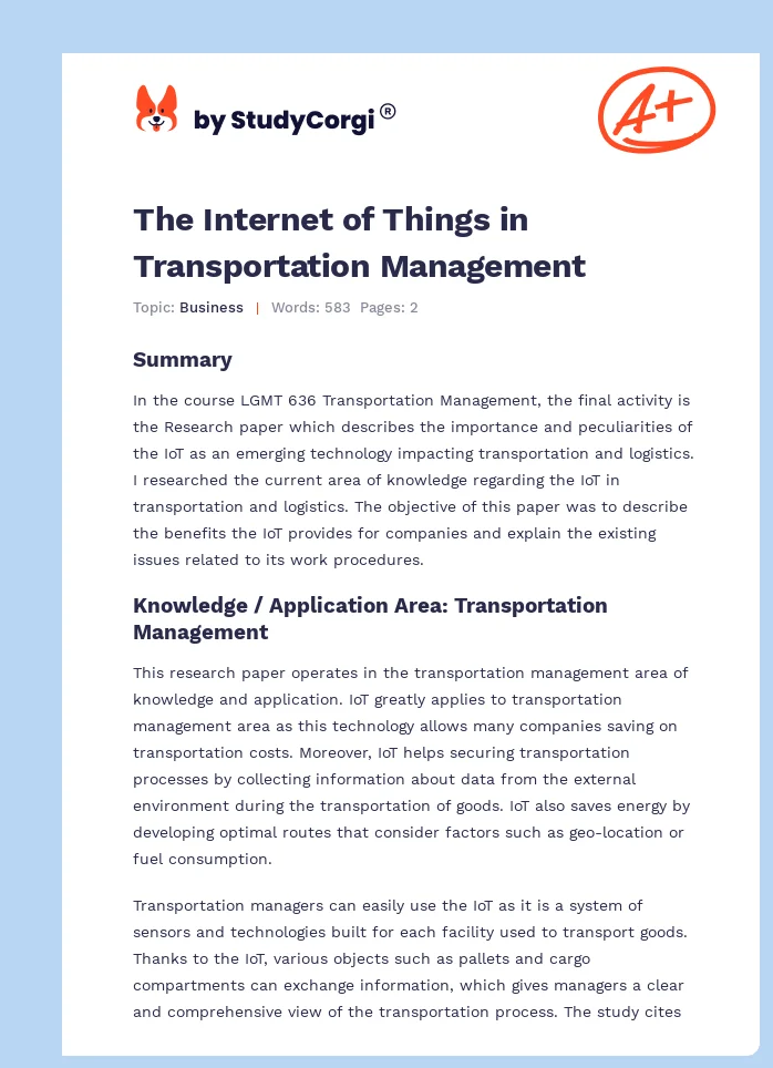 The Internet of Things in Transportation Management. Page 1