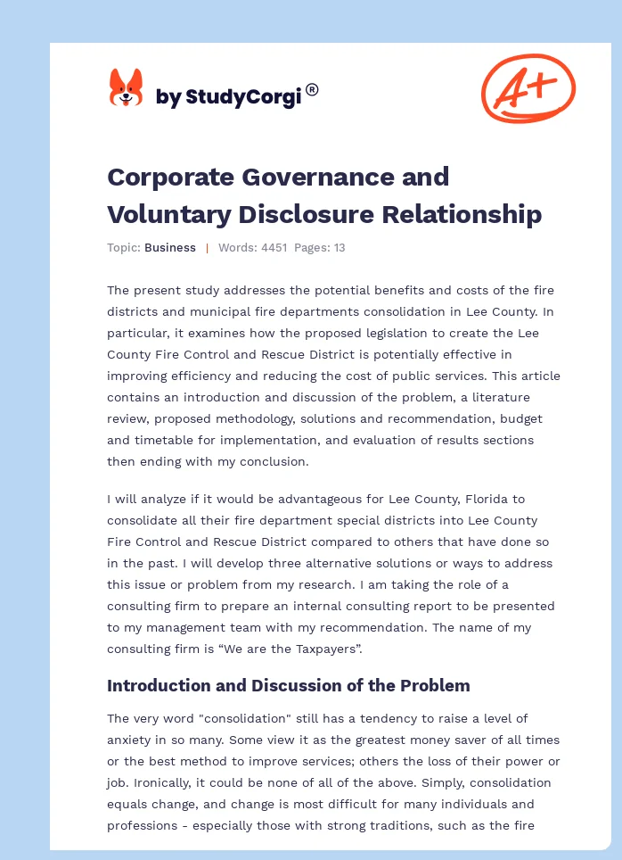 Corporate Governance and Voluntary Disclosure Relationship. Page 1
